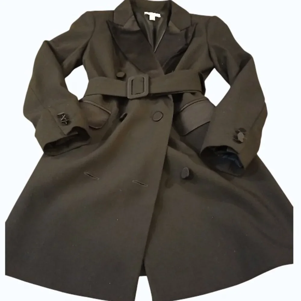 TOPSHOP Black Longline Dress Coat 2 - Picture 3 of 10